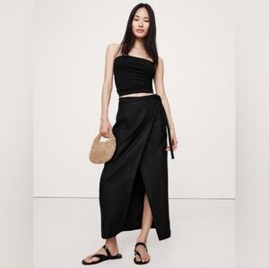 Banana Republic Linen Wrap Maxi Skirt Black 8